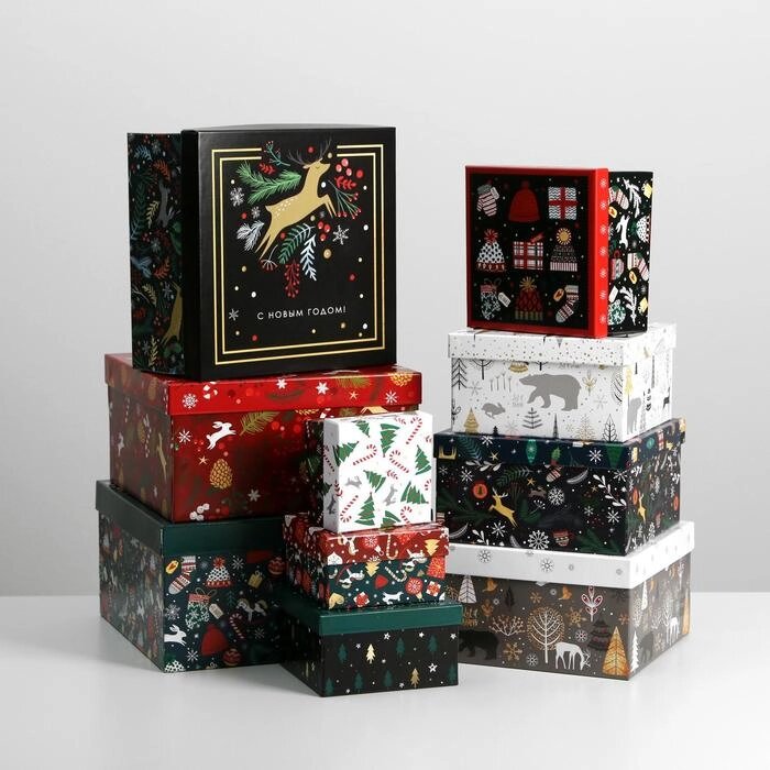 Набор подарочных коробок 10 в 1 "Новогодний", 10.2  10.2  6‒28.2  28.2  15 см от компании Интернет-гипермаркет «MOLL» - фото 1