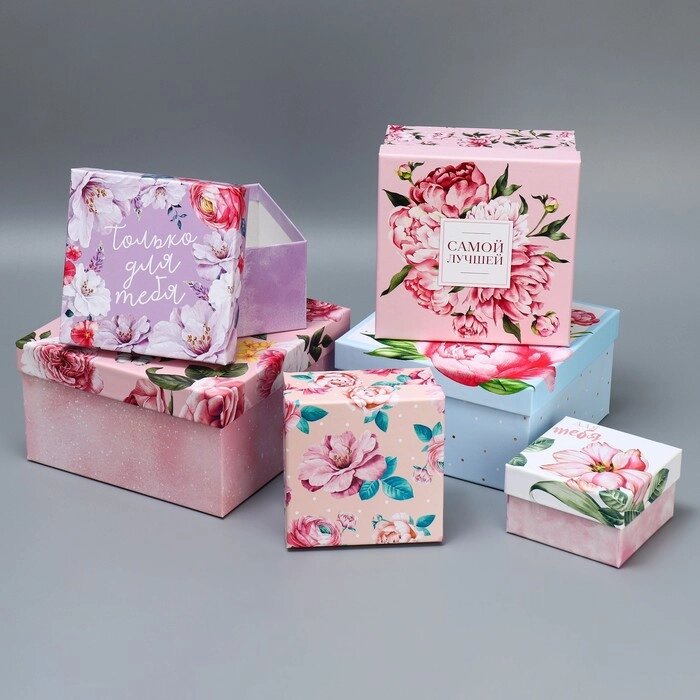 Набор подарочных коробок 6 в 1 "Цветы", 10.2 х 10.2 х 6 - 20 х 20 х 11 см от компании Интернет-гипермаркет «MOLL» - фото 1