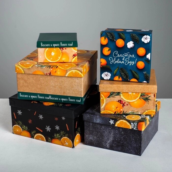 Набор подарочных коробок 6 в 1 "Мандариновый", 10 х 10 х 6 - 20 х 20 х 11 см от компании Интернет-гипермаркет «MOLL» - фото 1