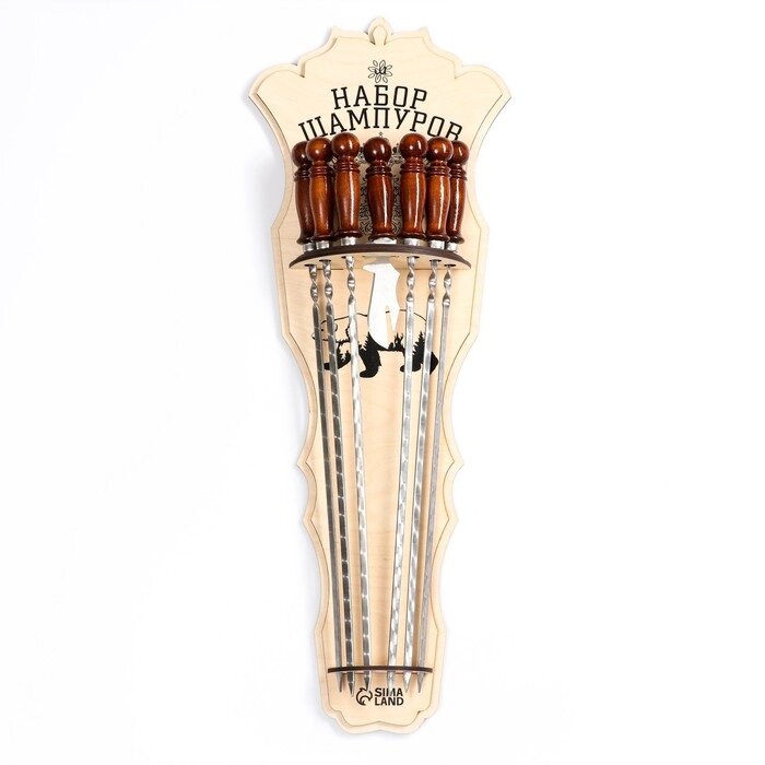 Набор подарочный 6 шампуров+нож-вилка на деревянном щите от компании Интернет-гипермаркет «MOLL» - фото 1