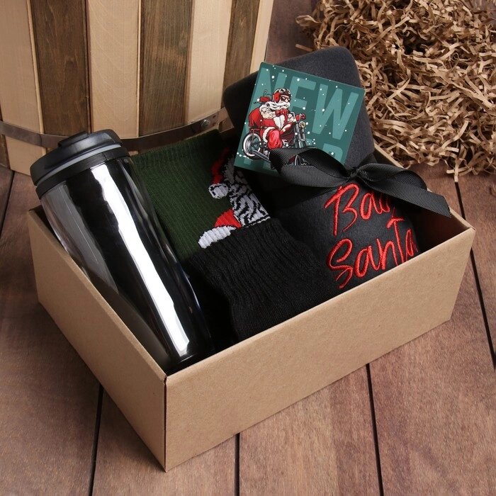 Набор подарочный "Bad Santa" плед, носки, перчатки, термостакан от компании Интернет-гипермаркет «MOLL» - фото 1