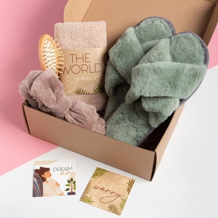 Набор подарочный Этель Be happy полотенце и акс (4 предм) от компании Интернет-гипермаркет «MOLL» - фото 1
