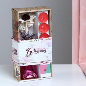 Набор подарочный "Эйфелева башня"ваза, палочки с декором, свечи, аромамасло), клубника, 8 марта