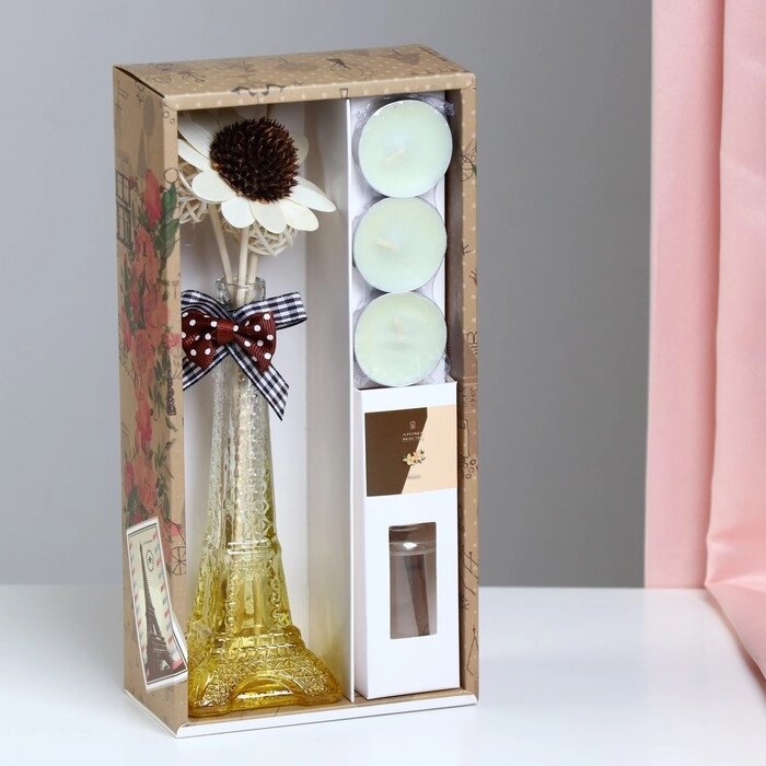 Набор подарочный "Эйфелева башня"(ваза, палочки с декором, свечи, аромамасло), ваниль от компании Интернет-гипермаркет «MOLL» - фото 1