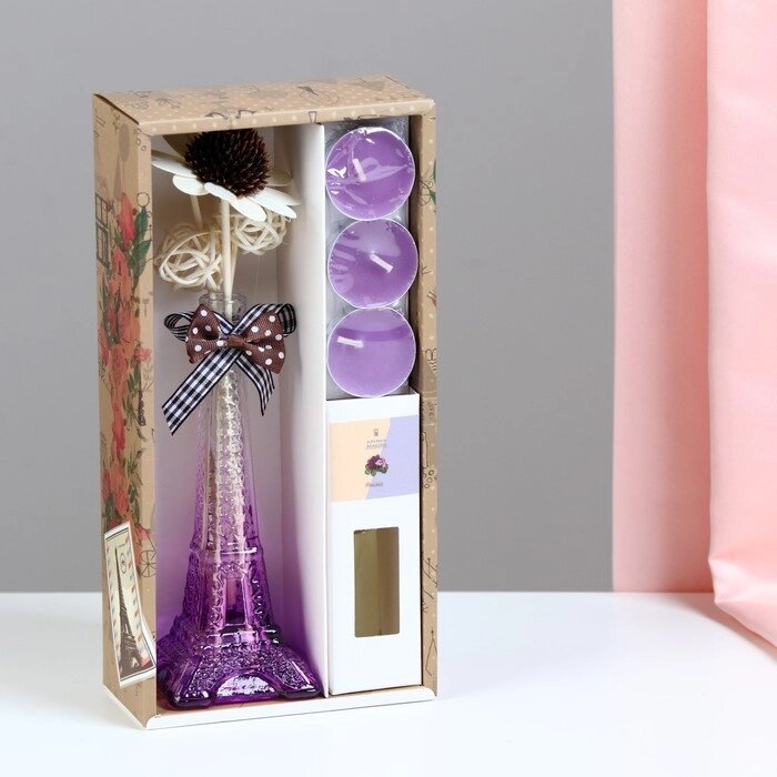 Набор подарочный "Париж": ваза, свечи, аромамасло фиалка, декор, "Богатство Аромата" от компании Интернет-гипермаркет «MOLL» - фото 1