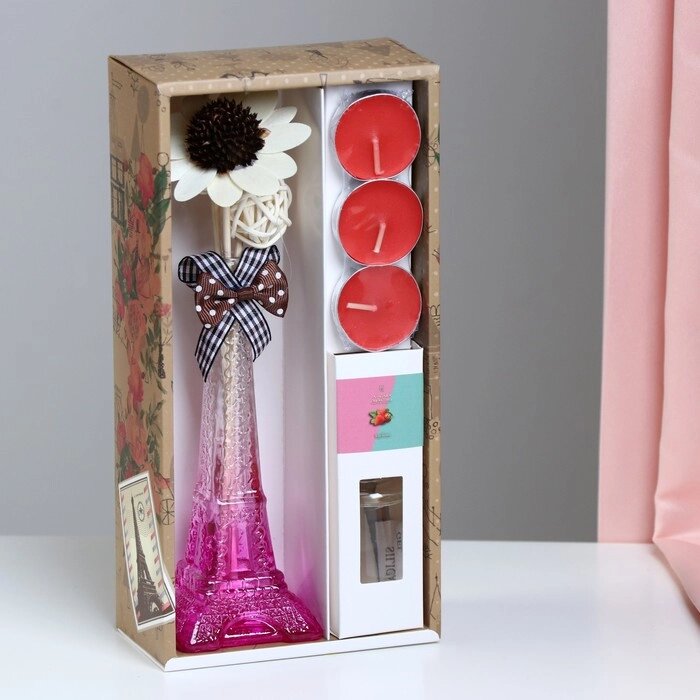 Набор подарочный "Париж": ваза, свечи, аромамасло клубника, декор, "Богатство Аромата" от компании Интернет-гипермаркет «MOLL» - фото 1