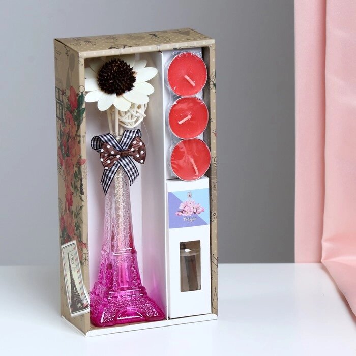 Набор подарочный "Париж": ваза, свечи, аромамасло сакура, декор, "Богатство Аромата" от компании Интернет-гипермаркет «MOLL» - фото 1