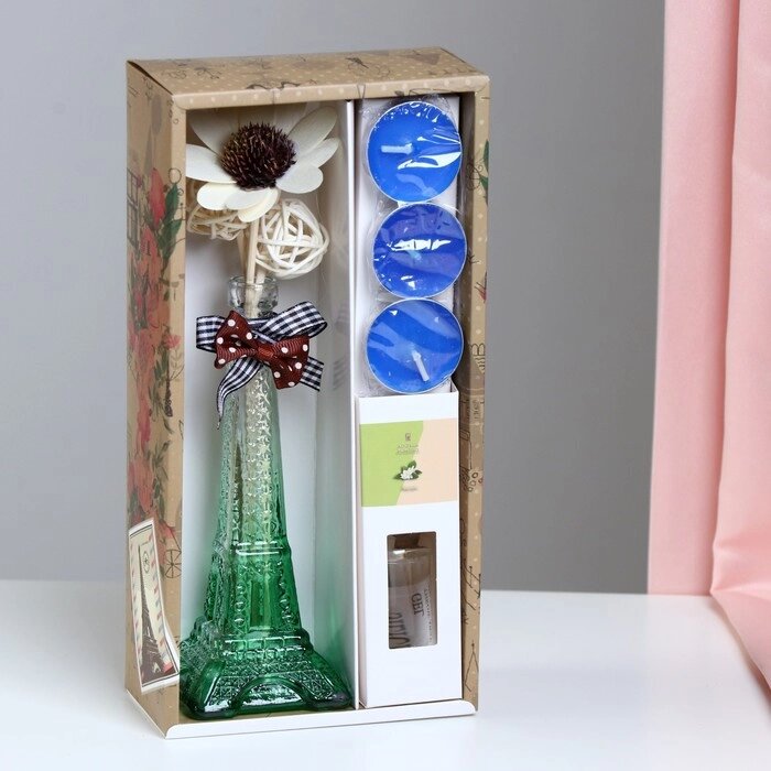 Набор подарочный "Париж": ваза, свечи, аромамасло жасмин, декор, "Богатство Аромата" от компании Интернет-гипермаркет «MOLL» - фото 1
