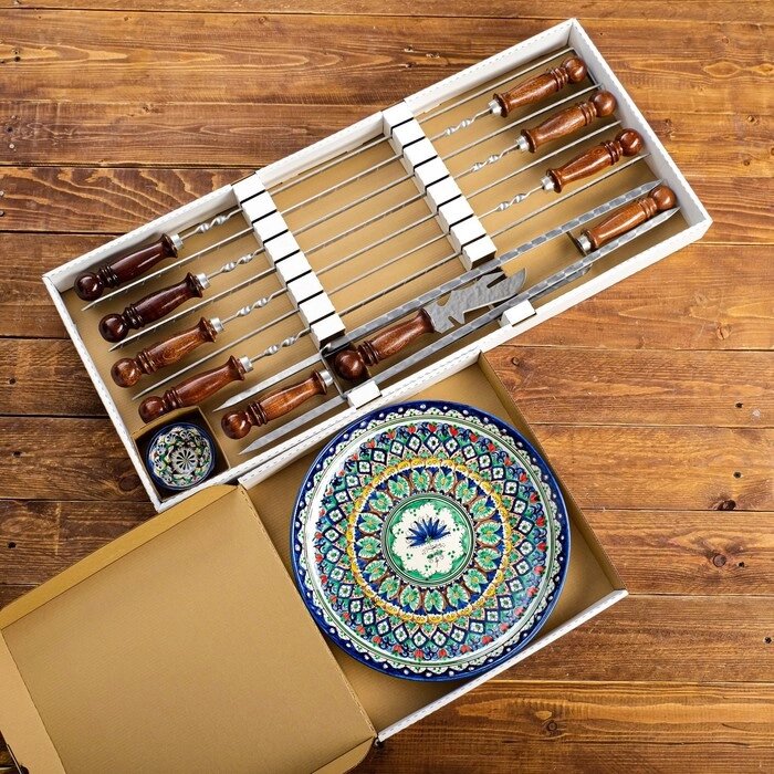 Набор подарочный с узбекскими шампурами 50 см "Термез" 12 предметов, в коробке от компании Интернет-гипермаркет «MOLL» - фото 1