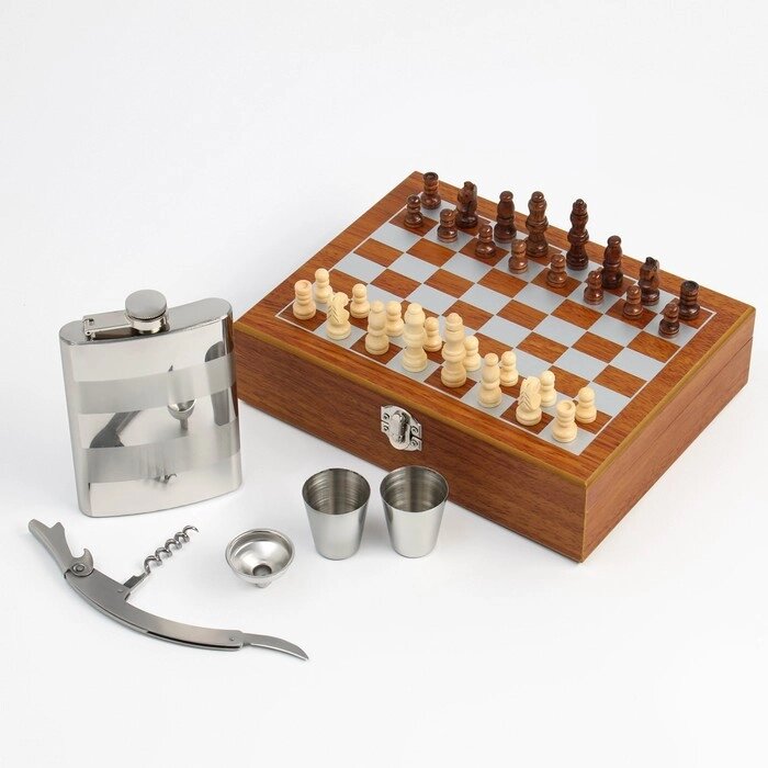 Набор подарочный шахматы, фляжка 240 мл, воронка, штопор, 2 стопки, фигуры от компании Интернет-гипермаркет «MOLL» - фото 1