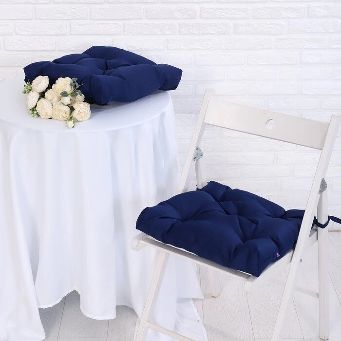 Набор подушек для стула непромокаемых 40х40см 2 шт, цвет т-синий, файберфлекс, грета 20%, пэ от компании Интернет-гипермаркет «MOLL» - фото 1