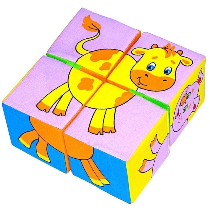 Набор развивающих мягких кубиков "Собери картинку. Животные 2" от компании Интернет-гипермаркет «MOLL» - фото 1