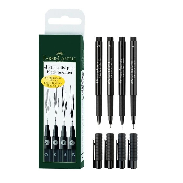 Набор ручек капиллярных 4 штуки (линеры M, F, S, XS), Faber-Castell PITT Artist Pen, цвет чёрный от компании Интернет-гипермаркет «MOLL» - фото 1