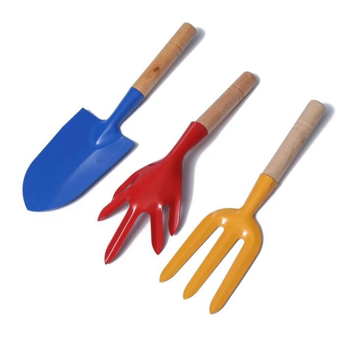 Набор садового инструмента, 3 предмета: совок, рыхлитель, вилка, длина 28 см, деревянные ручки от компании Интернет-гипермаркет «MOLL» - фото 1