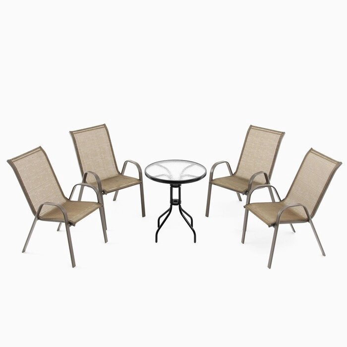 Набор садовой мебели: стол + 4 стула, коричневый, текстилен от компании Интернет-гипермаркет «MOLL» - фото 1