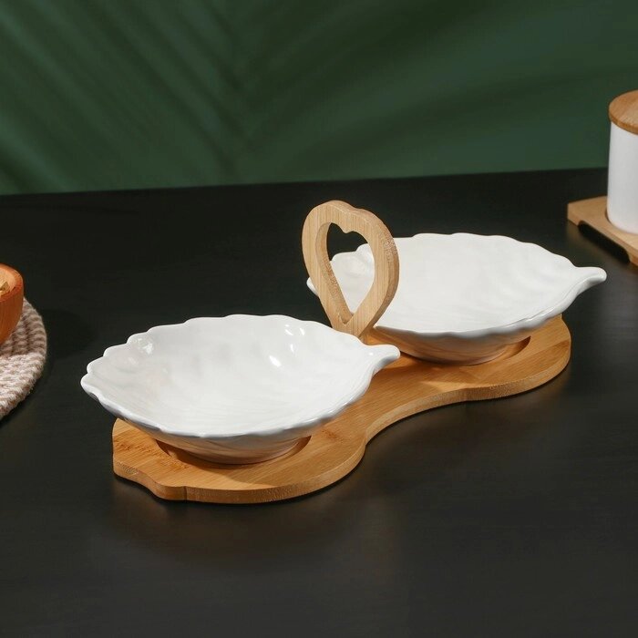 Набор салатников керамических на подставке BellaTenero Эстет, 2 предмета, цвет белый от компании Интернет-гипермаркет «MOLL» - фото 1