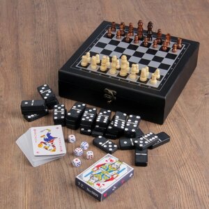 Набор шахмат с домино, костяшка 5х2.5 см, 2 колоды карт, пешка 2 см, король 5 см