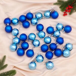 Набор шаров пластик d-4 см, 36 шт "Однотонный" синий