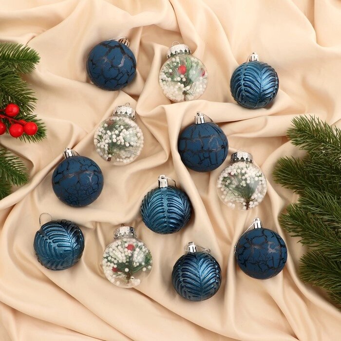 Набор шаров пластик d-6 см, 12 шт "Зимняя музыка" ёлочка, синий от компании Интернет-гипермаркет «MOLL» - фото 1