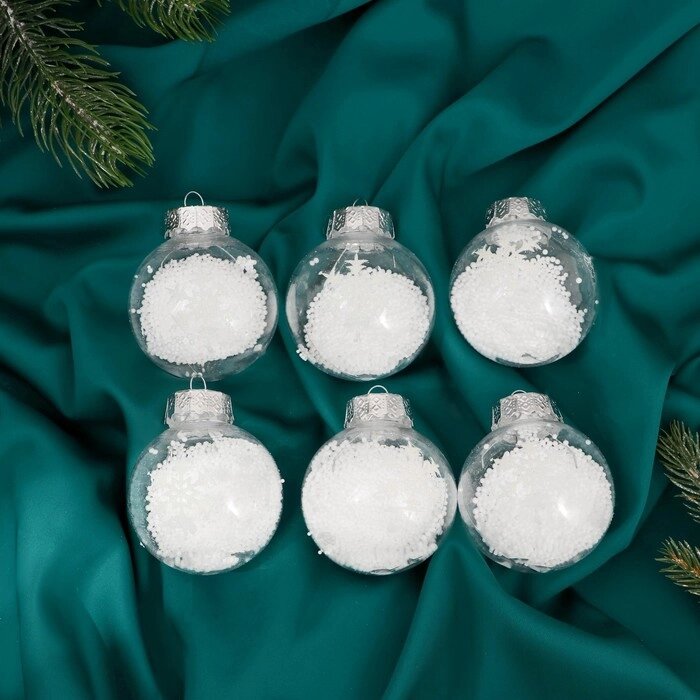 Набор шаров пластик d-6 см, 6 шт "Морозец снежинки" белый от компании Интернет-гипермаркет «MOLL» - фото 1
