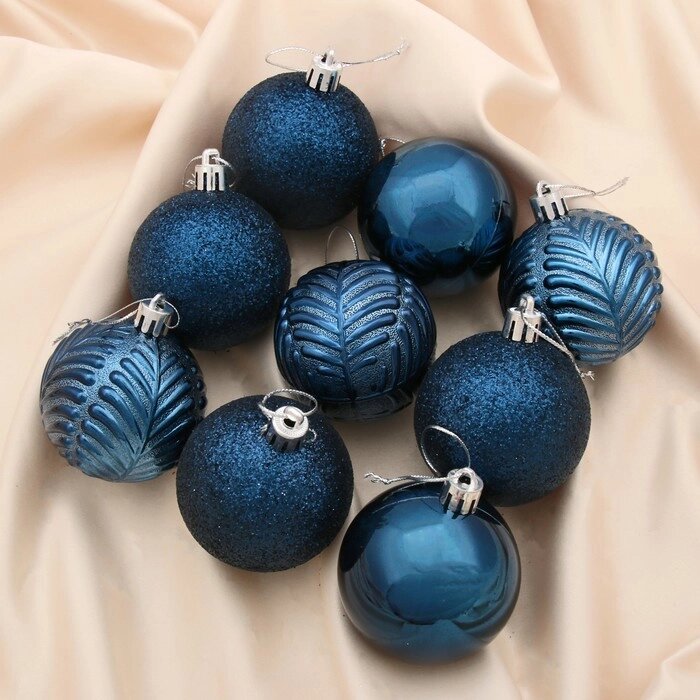 Набор шаров пластик d-6 см, 9 шт "Новогодние ветви" синий от компании Интернет-гипермаркет «MOLL» - фото 1