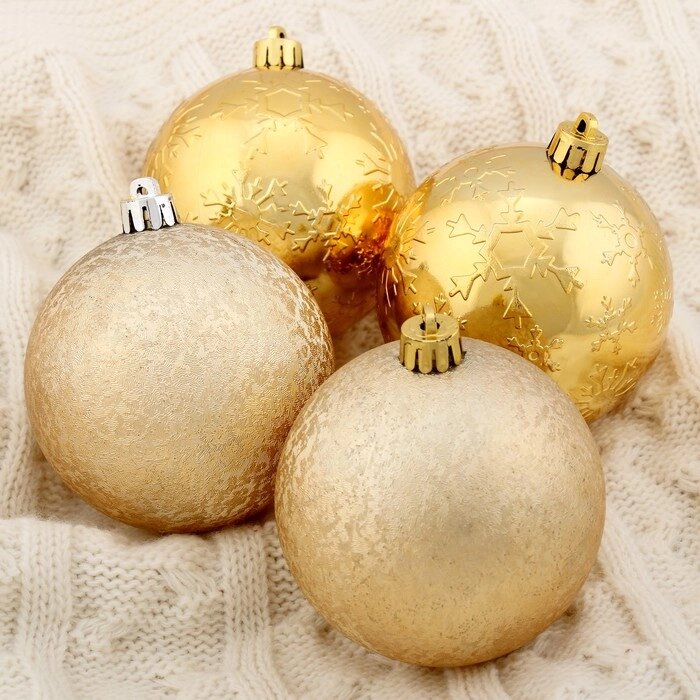 Набор шаров пластик d-8 см, 16 шт "Праздничные огоньки - кракелюр" золото от компании Интернет-гипермаркет «MOLL» - фото 1