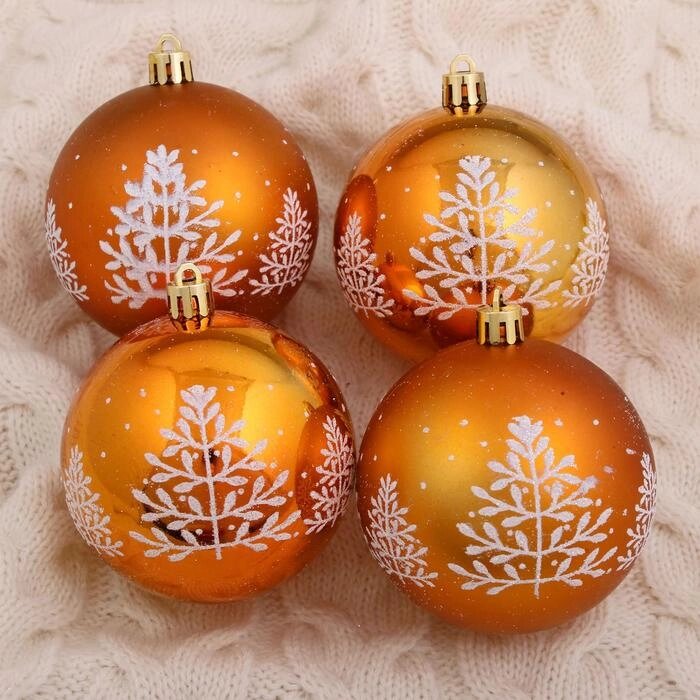 Набор шаров пластик d-8 см, 6 шт "Царство снега - ёлочка" оранжевый от компании Интернет-гипермаркет «MOLL» - фото 1