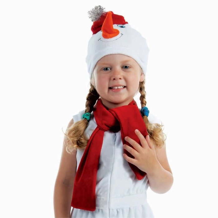 Набор "Снеговик в красной шапке" шапка, шарф размер 51-55, велюр от компании Интернет-гипермаркет «MOLL» - фото 1