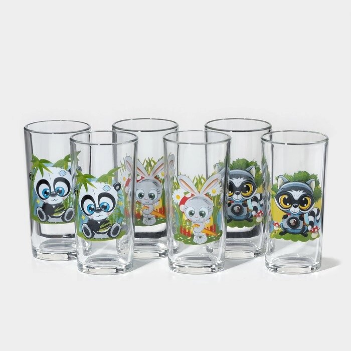 Набор стаканов "Веселые зверюшки", стеклянный, 230 мл, рисунок микс от компании Интернет-гипермаркет «MOLL» - фото 1