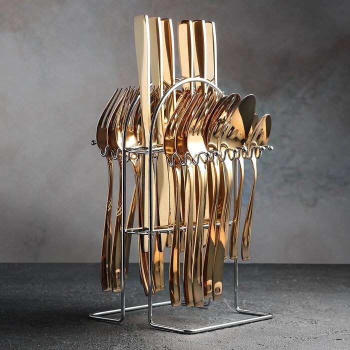 Набор столовых приборов "Золото", 24 предмета, на подставке от компании Интернет-гипермаркет «MOLL» - фото 1