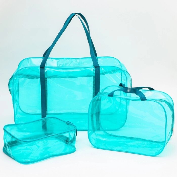 Набор сумок в роддом, 3 шт., цветной ПВХ, цвет бирюзовый от компании Интернет-гипермаркет «MOLL» - фото 1