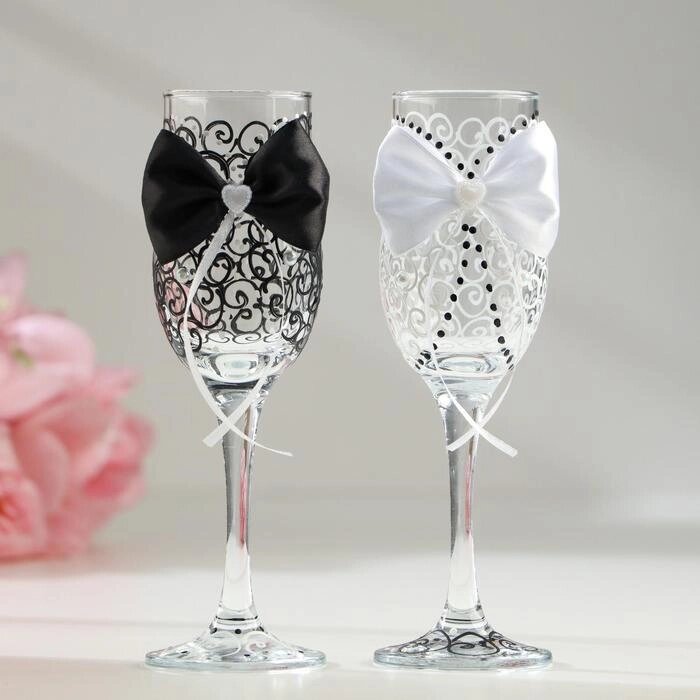 Набор свадебных бокалов "Великолепие", чёрно - белый от компании Интернет-гипермаркет «MOLL» - фото 1