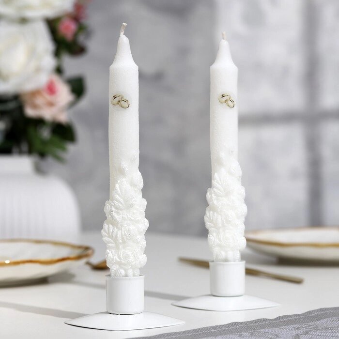 Набор Свадебных свечей "Объёмные розы" 2шт/уп белые от компании Интернет-гипермаркет «MOLL» - фото 1