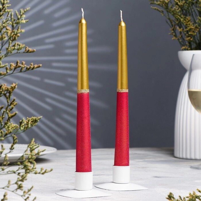 Набор свечей античных, 2,3х 24,5 см, 2 штуки, золотисто-рубиновый от компании Интернет-гипермаркет «MOLL» - фото 1