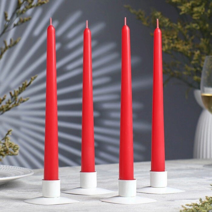 Набор свечей античных, 2,3х 24,5 см, 4 штуки, красный от компании Интернет-гипермаркет «MOLL» - фото 1