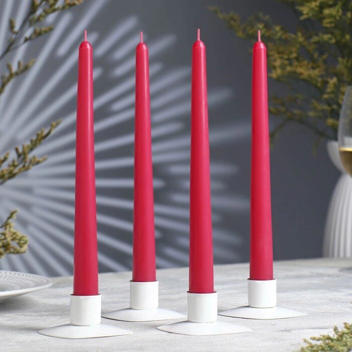 Набор свечей античных, 2,3х 24,5 см, 4 штуки, малиновая от компании Интернет-гипермаркет «MOLL» - фото 1