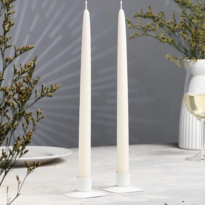 Набор свечей античных 2 штуки ручной работы 30 см (молочная) от компании Интернет-гипермаркет «MOLL» - фото 1