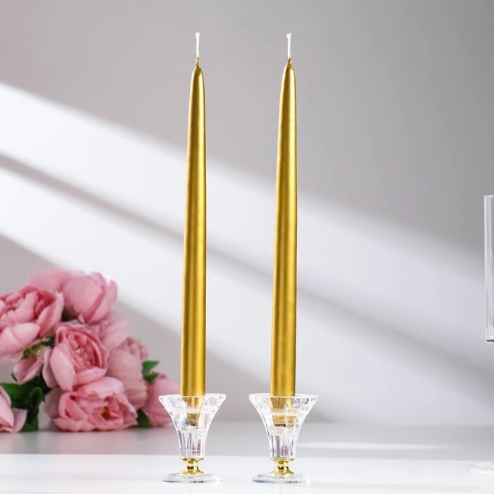 Набор свечей античных 2 штуки ручной работы 30 см (золотая) от компании Интернет-гипермаркет «MOLL» - фото 1