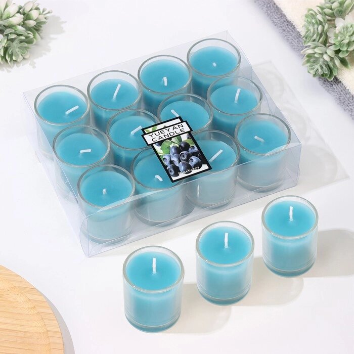 Набор свечей ароматических в стакане "Черника", 12 шт, 4,5х5 см от компании Интернет-гипермаркет «MOLL» - фото 1