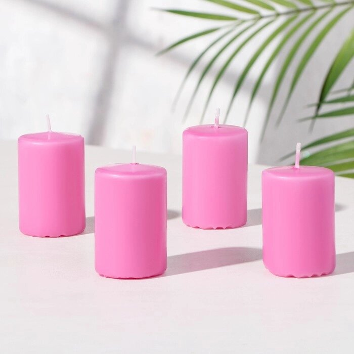 Набор свечей-цилиндров "Интерьерный", 4 шт, 6х4 см, розовый от компании Интернет-гипермаркет «MOLL» - фото 1