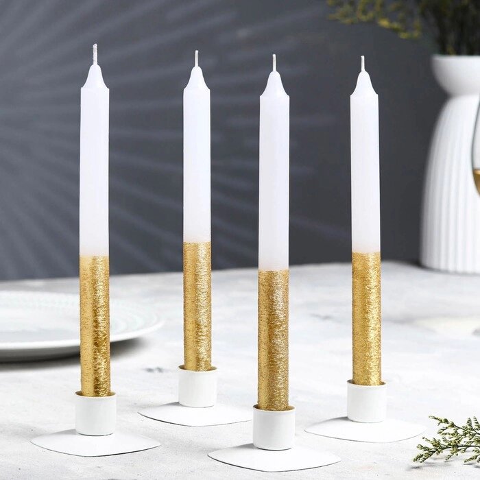 Набор свечей классических,1,9х 20 см, бело-золотой металлик от компании Интернет-гипермаркет «MOLL» - фото 1