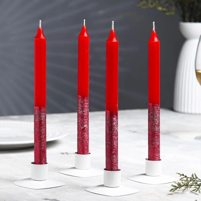 Набор свечей классических, 1,9х 20 см, красный металлик от компании Интернет-гипермаркет «MOLL» - фото 1