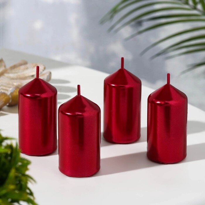 Набор свечей "Столбик", 4 штуки, рубиновый 7х3,8см от компании Интернет-гипермаркет «MOLL» - фото 1