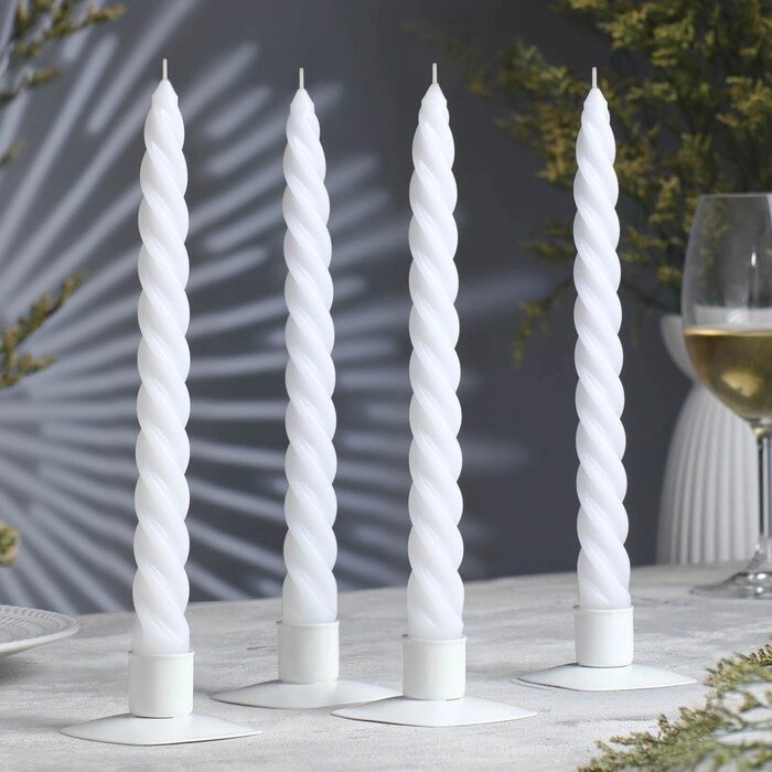 Набор свечей витых, 2,3х 24,5 см, 4 штуки, белый от компании Интернет-гипермаркет «MOLL» - фото 1