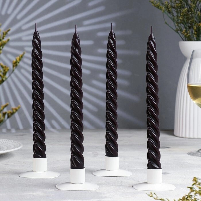 Набор свечей витых, 2,3х 24,5 см, 4 штуки, черный от компании Интернет-гипермаркет «MOLL» - фото 1