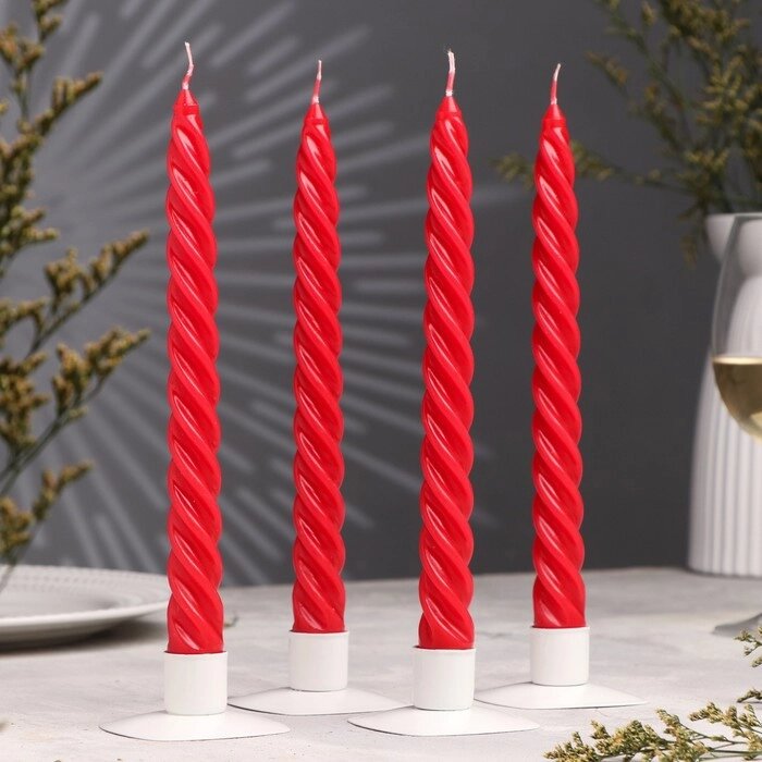 Набор свечей витых, 2,3х 24,5 см, 4 штуки, красный от компании Интернет-гипермаркет «MOLL» - фото 1