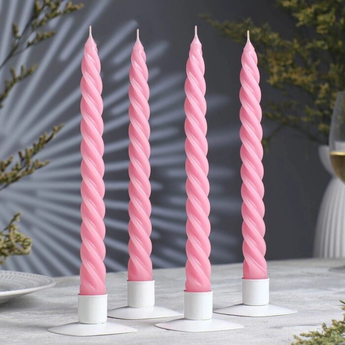 Набор свечей витых, 2,3х 24,5 см, 4 штуки, светло-розовый от компании Интернет-гипермаркет «MOLL» - фото 1
