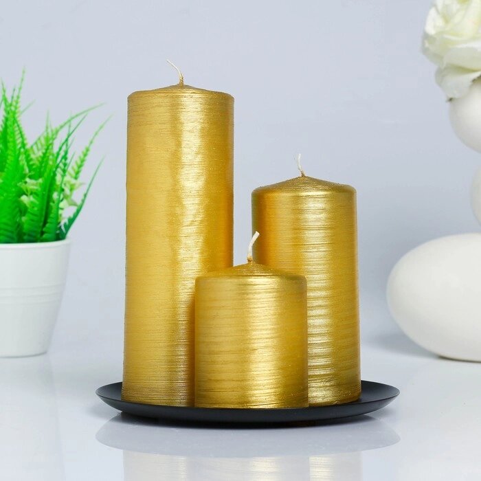 Набор свечей золотой + тарелка от компании Интернет-гипермаркет «MOLL» - фото 1