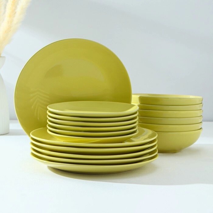 Набор тарелок Доляна "Пастель",18 предметов: 6 тарелок d=19 см, 6 тарелок d=27 см, 6 мисок d=19 см, цвет от компании Интернет-гипермаркет «MOLL» - фото 1