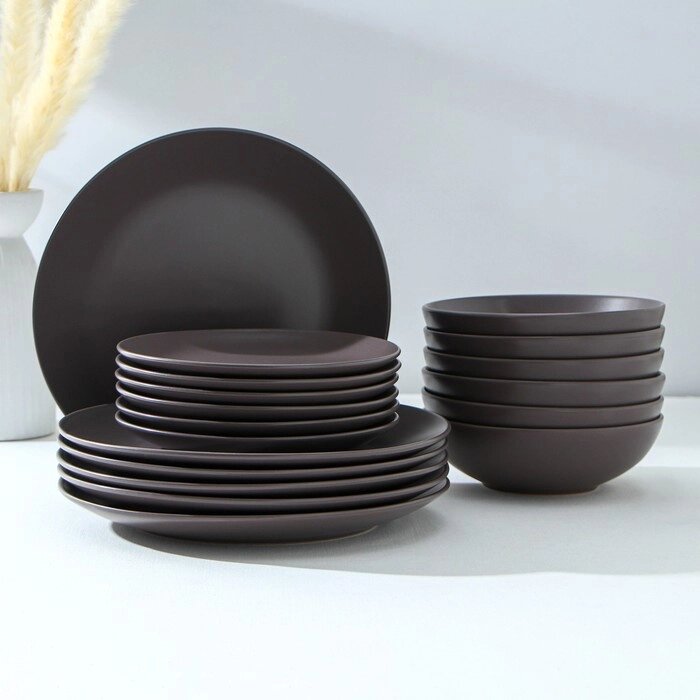 Набор тарелок Доляна "Пастель", 18 шт, цвет коричневый от компании Интернет-гипермаркет «MOLL» - фото 1